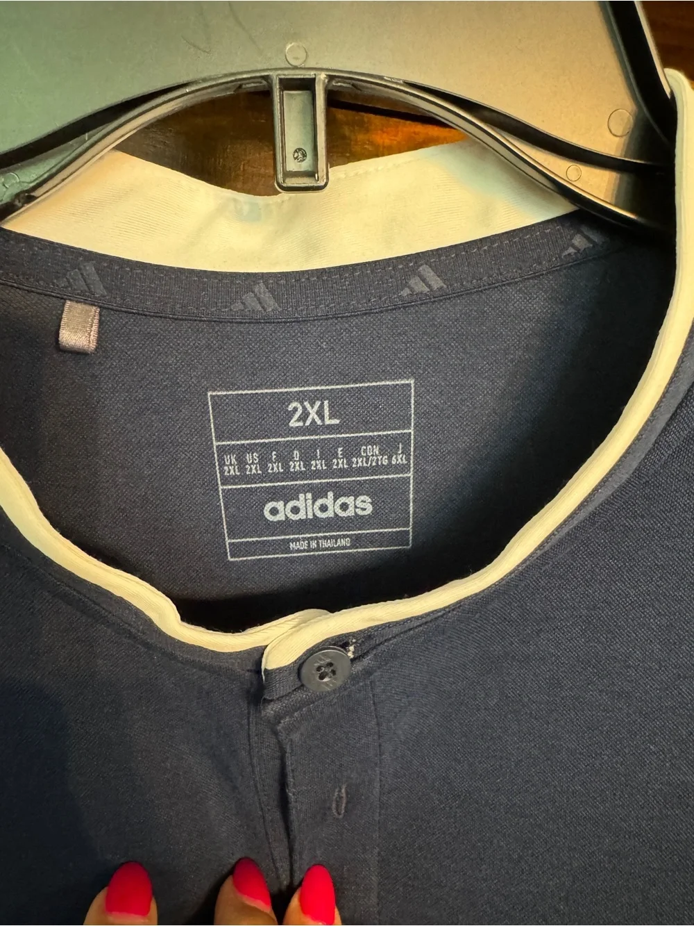 adidas Navy Short-Sleeve Henley Polo with Contrast Collar